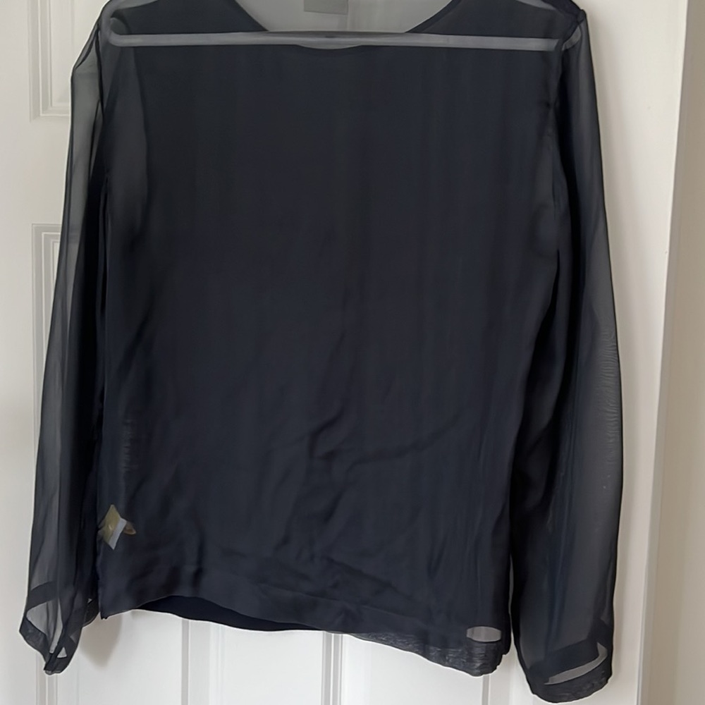 Dries Van Noten Navy Blue Cotton Top W/ Sheer Silk Sleeves & Back Size M - Picture 4 of 5